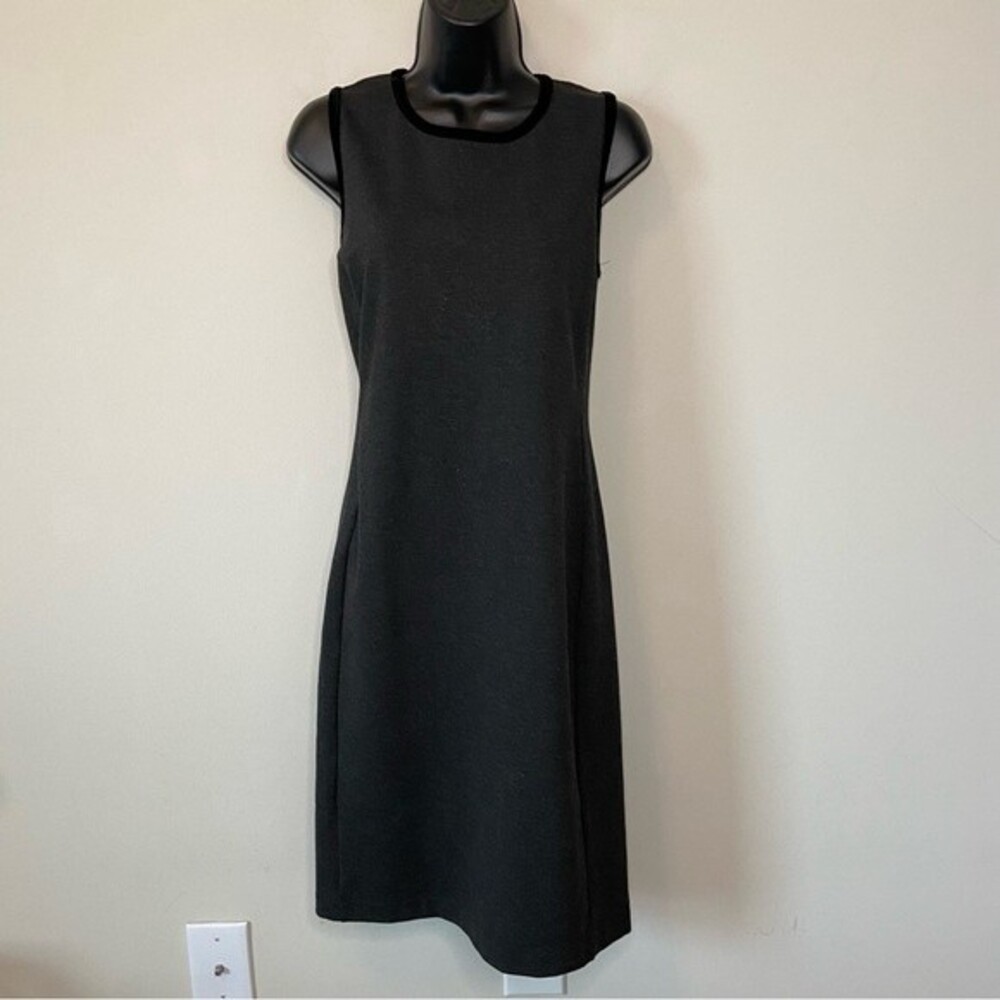 Ralph Lauren Charcoal Grey Black Velvet Trim Bodycon Dress Sz Medium